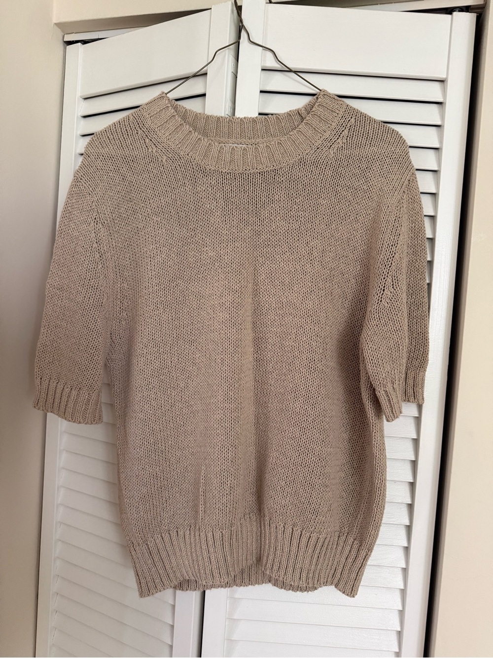 Calvin Klein Beige Crewneck Short-Sleeve Knit Sweater